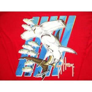 Guy Harvey Red Long Sleeve T-Shirt with Hammerhead Shark Graphic